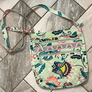 Vera Bradley Iconic Triple Zip Hipster Crossbody Mint Floral Pattern